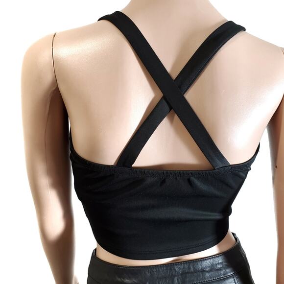 Eye Candy | Zip Front Cross Back Black Crop Top - Picture 2 of 5